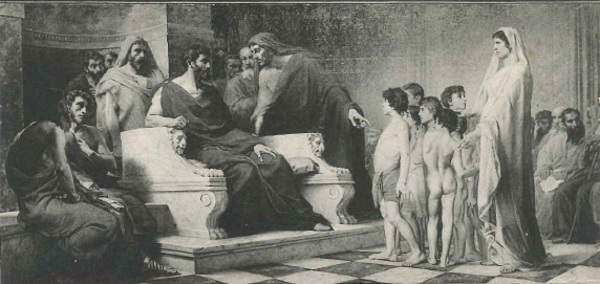 Symphorose ayant refusé d'abjurer la religion chrétienne, l'empereur Adrien la condamne au martyr avec ses sept fils